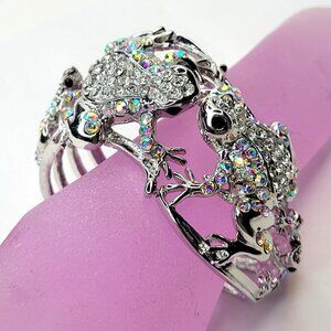 Silver Rhinestone Frog Lovers Cuff Bracelet